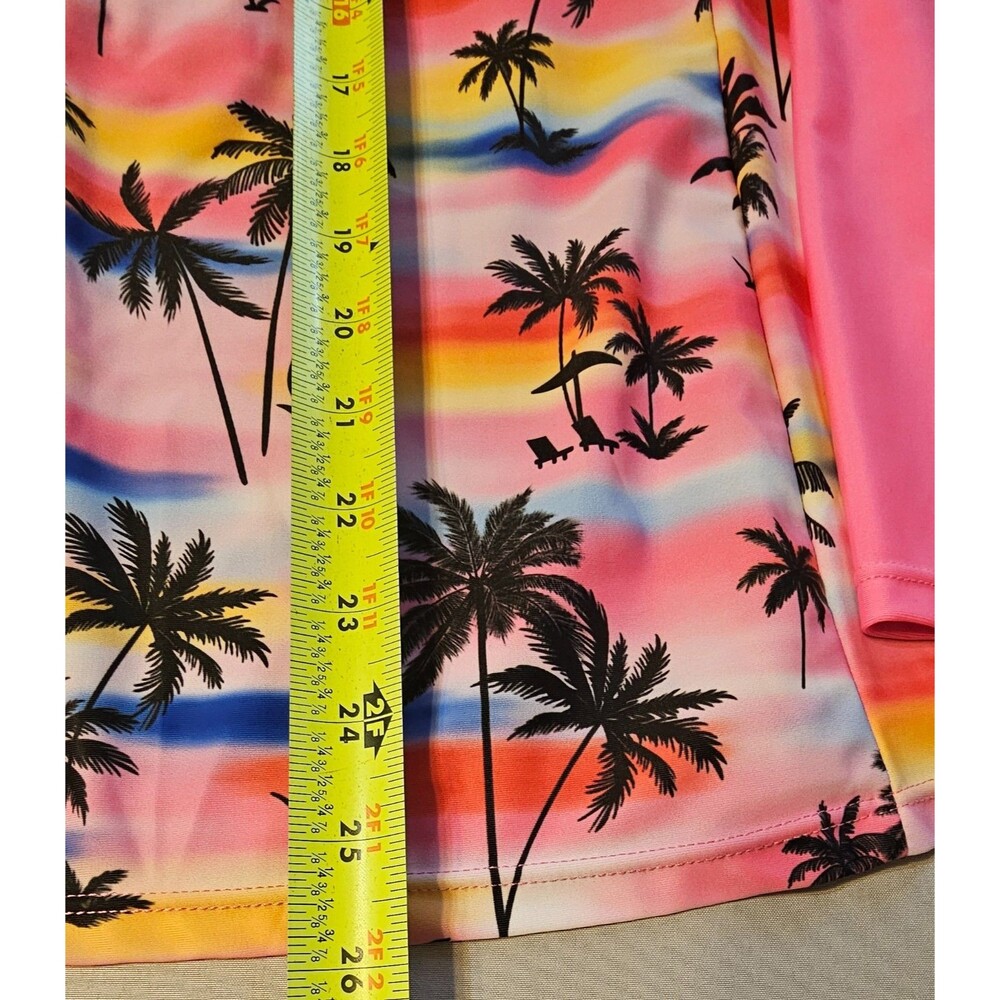 Women’s 2XL Tropical Palm Tree Half Zip Long Sleeve Padded Rashguard Pink Sunset - Picture 8 of 9